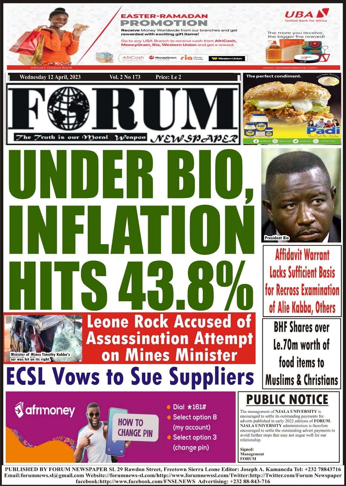 UNDER BIO, INFLATION HITS 43.8%