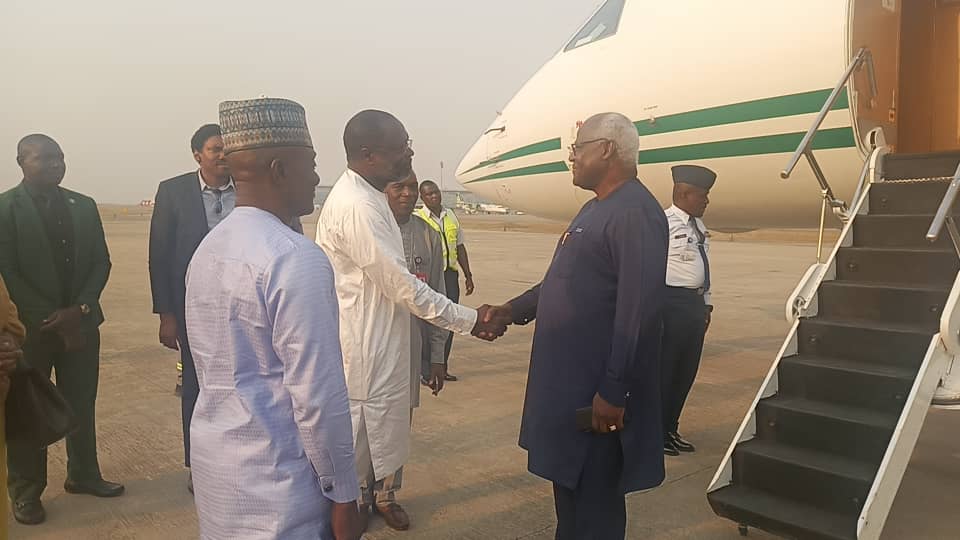 Former President Koroma Arrives in Abuja In High Spirits