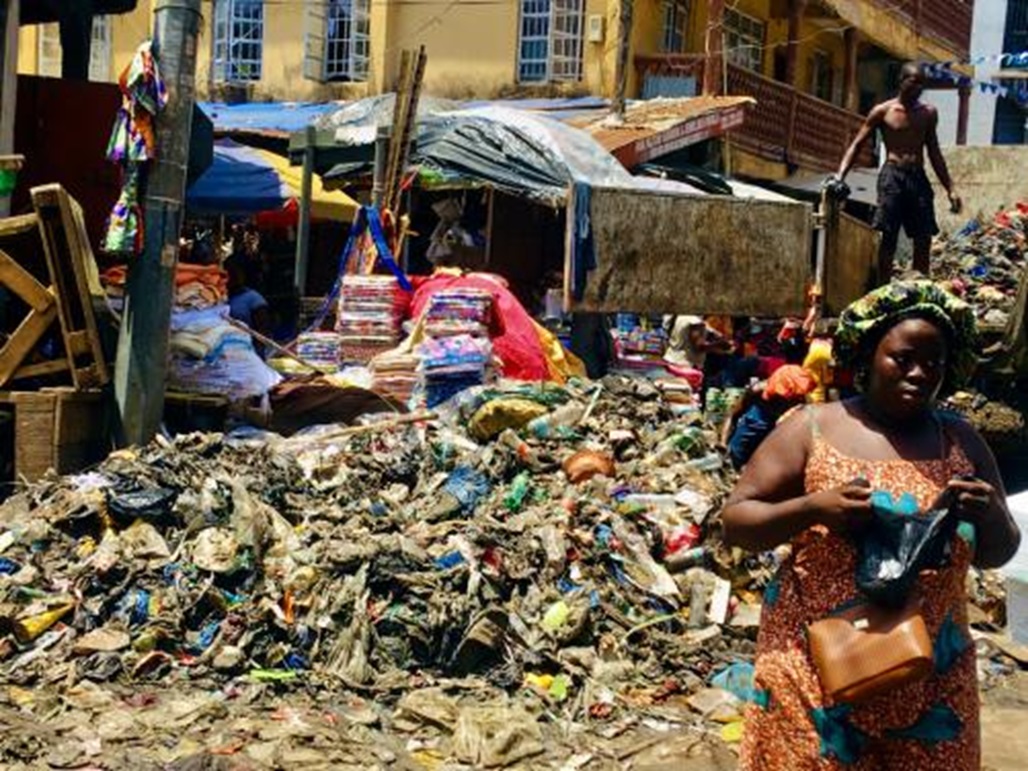 Garbage on the streets at Central, Freetown.