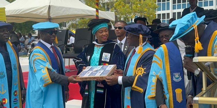 First Laddy Dr. Fatima Maada Bio Recognized for Humanitarian Efforts with Honorary Degree at Regional Maritime University.
