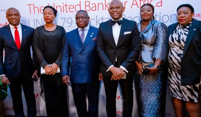 GMD, UBA, Oliver Alawuba; First Lady of Sierra Leone, Fatima Jabbe-Bio; President of Sierra Leone, H.E. Julius Maada Bio; Group Chairman, UBA Group, Tony Elumelu, CFR; CEO, UBA Africa, Abiola Bawuah; and Executive Director/CEO, UBA International, Sola Yomi-Ajayi
