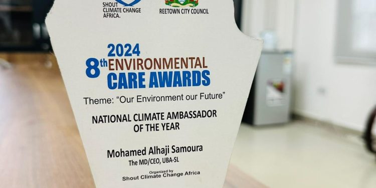 National Climate Ambassador Award… SHOUT CLIMATE CHANGE AFRICA HONOURS UBA-SL MD/CEO