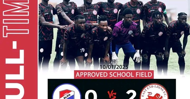 DEFEATING SLIFA BY  2 GOALS TO NIL… EAST END LIONS MAINTAINS UNBEATEN STREAK