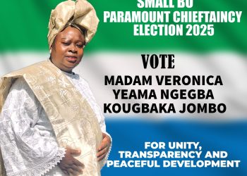 MADAM VERONICA YEAMA NGEGBA KOUGBAKA JOMBO FOR SMALL BO CHIEFDOM PARAMOUNT CHIEFTAINCY ELECTION