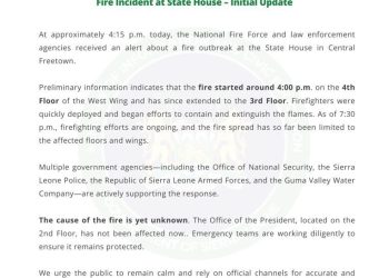 Government statement on State House Fire incident