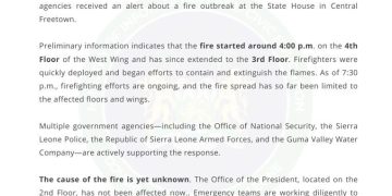 Government statement on State House Fire incident