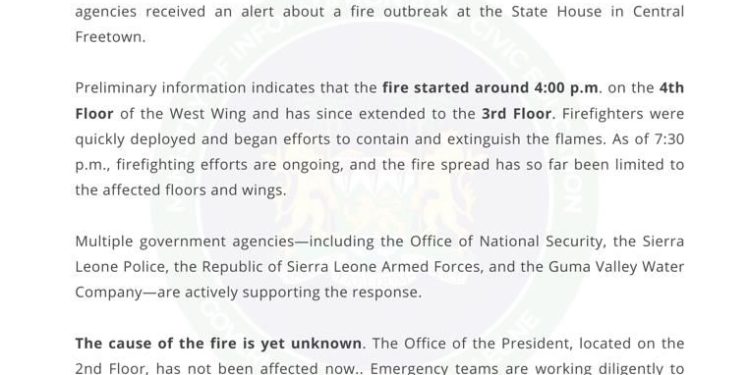 Government statement on State House Fire incident