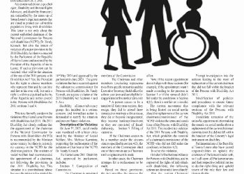 Office of Adama Team  Foundation-US-UK-SL —  POSITION PAPER AGAINST SIERRA LEONE SOCIAL  WELFARE MINISTER, MELROSE KARMINTY, MISLEADING  THE GOVERNMENT TO UNFAIRLY VIOLATE THE PERSONS  WITH DISABILITIES ACT 2011.
