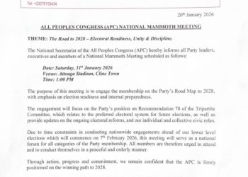 APC TO MET IN FREETOWN